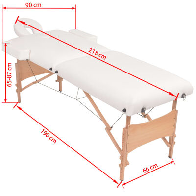 vidaXL Set taburet și masă masaj pliabile 2 zone, 10 cm grosime, alb