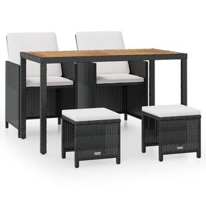 vidaXL Set mobilier de exterior, 5 piese negru, poliratan, lemn acacia