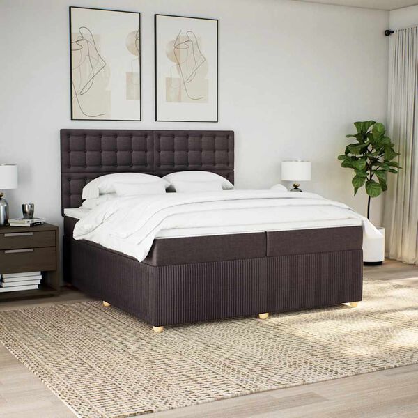 vidaXL Pat box spring cu saltea, maro &icirc;nchis, 200x200 cm, textil