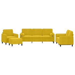 vidaXL Set de canapele cu perne, 4 piese, galben, catifea