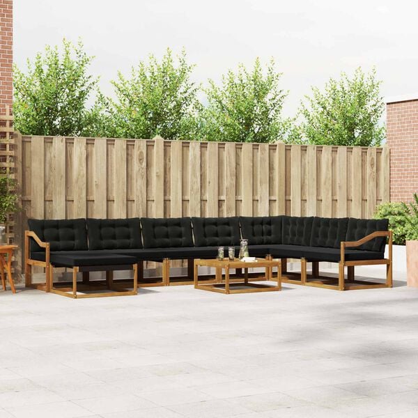 vidaXL Set de canapele de exterior cu pernă 9 pcs Natural și Negru