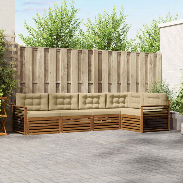 vidaXL Set de canapele de exterior cu pernă 5 pcs Natural și Bej