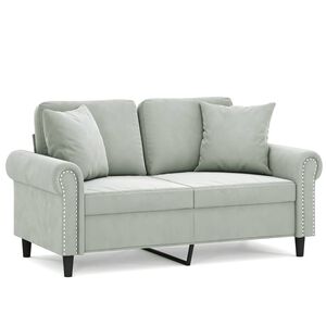 vidaXL Canapea cu 2 locuri cu pernuțe, gri deschis, 120 cm, catifea