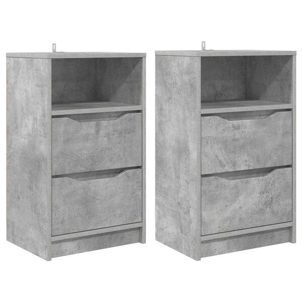vidaXL Mese de noptieră cu sertar 2 pcs Gri din beton 40 x 30 x 467 cm