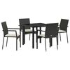 vidaXL Set de masă pentru grădină cu pernă 5 pcs Negru poliratan