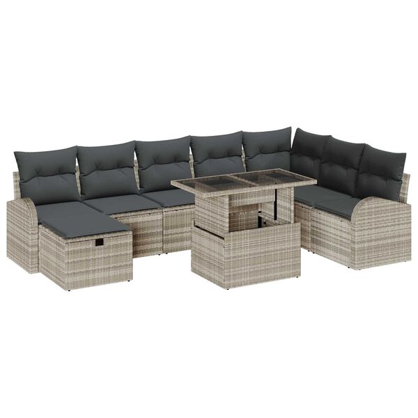 vidaXL Set de canapele pentru grădină 9 pcs Gri deschis Rattan poli