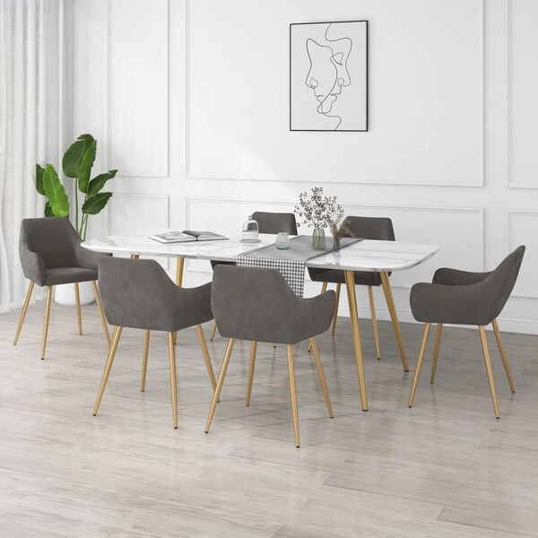 vidaXL Scaune de bucătărie, 6 buc., gri &icirc;nchis, catifea