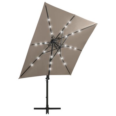 vidaXL Umbrelă suspendată cu stâlp și LED-uri, gri taupe, 250 cm