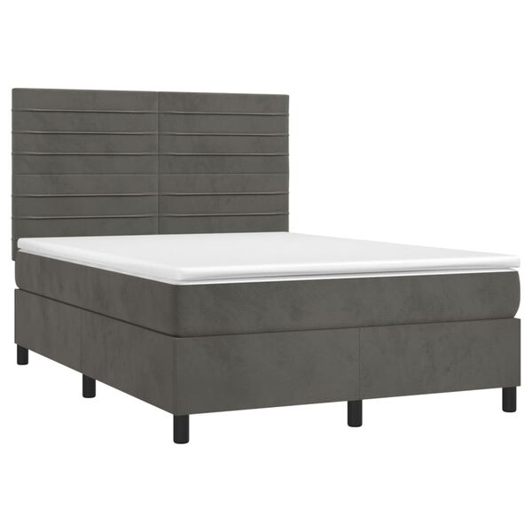 vidaXL Pat box spring cu saltea, gri &icirc;nchis, 140x190 cm, catifea