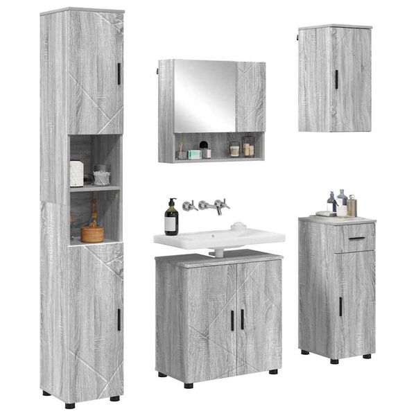vidaXL Set de mobilier pentru baie cu sertar cu ușă 5 pcs Gri Sonoma