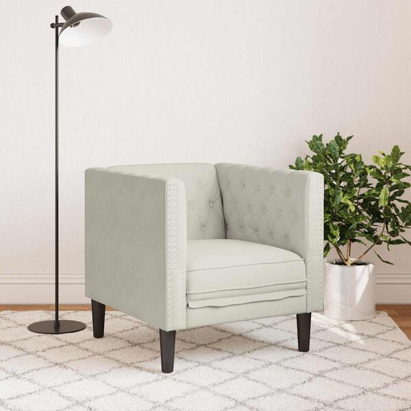 vidaXL Fotoliu Chesterfield, crem, catifea