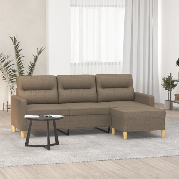 vidaXL Canapea cu 3 locuri și taburet, taupe, 180 cm, material textil