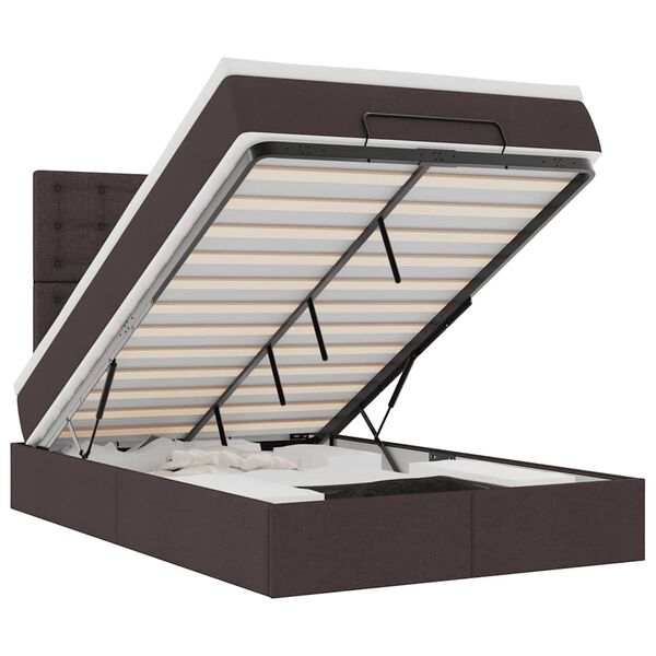 vidaXL Cadru de pat otoman cu saltea țesătură maro &icirc;nchis 120x190 cm