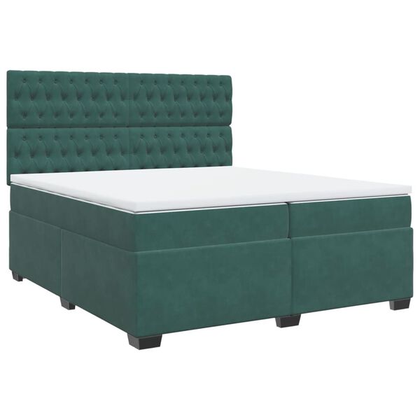 vidaXL Pat box spring cu saltea, verde &icirc;nchis, 200x200 cm, catifea