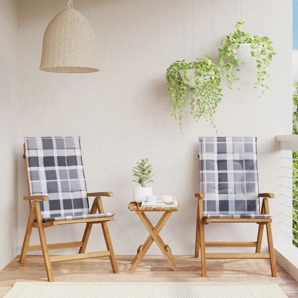 vidaXL Scaune de grădină rabatabile cu perne, 2 buc., lemn masiv tec