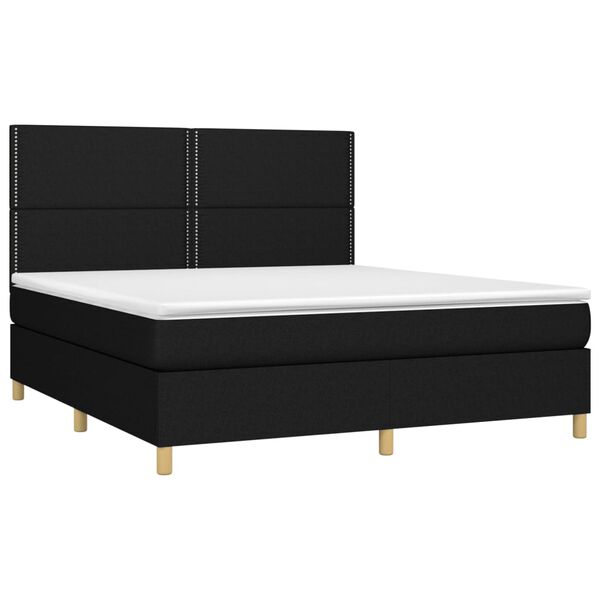 vidaXL Pat box spring cu saltea, negru, 180x200 cm, catifea