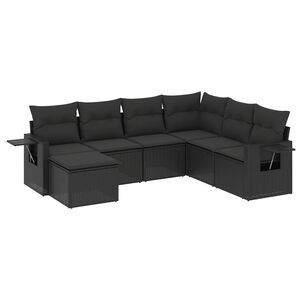 vidaXL Set canapele de grădină cu perne, 7 piese, negru, poliratan