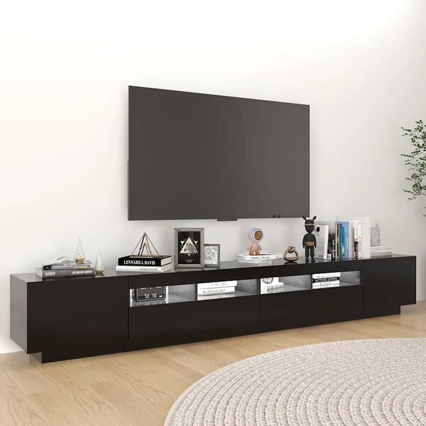 vidaXL Comodă TV cu lumini LED, negru, 260x35x40 cm