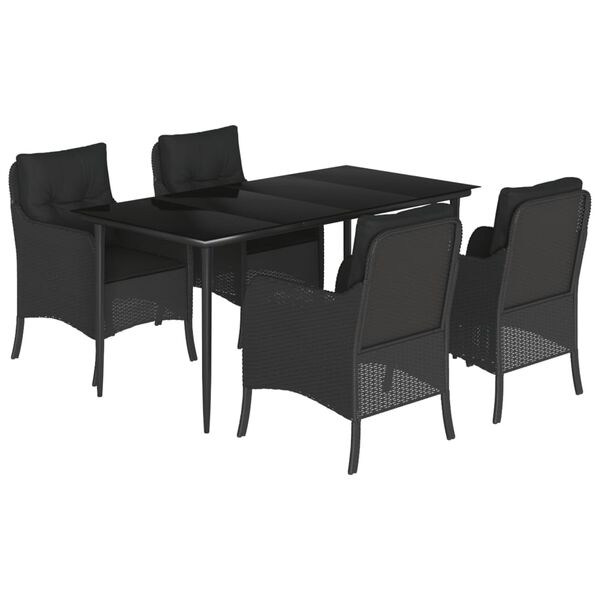 vidaXL Set mobilier de grădină cu perne, 5 piese, negru, poliratan