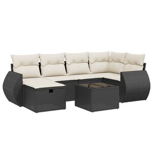vidaXL Set mobilier de grădină cu perne, 6 piese, negru, poliratan