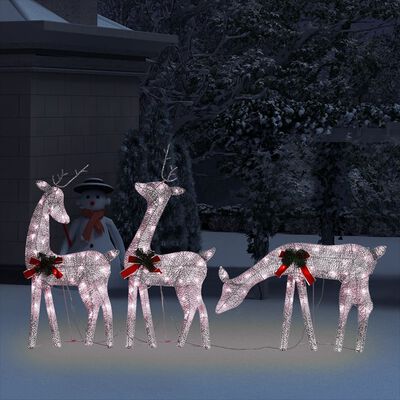 vidaXL Familie cu reni de Crăciun, auriu/alb cald, 270x7x90 cm, plasă