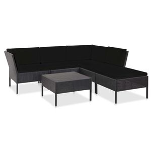 vidaXL Set mobilier de grădină cu perne, 6 piese, negru, poliratan