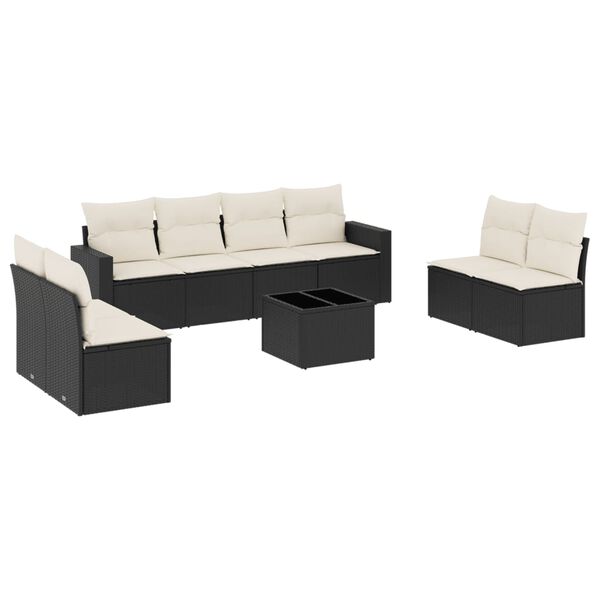 vidaXL Set mobilier de grădină cu perne, 9 piese, negru, poliratan