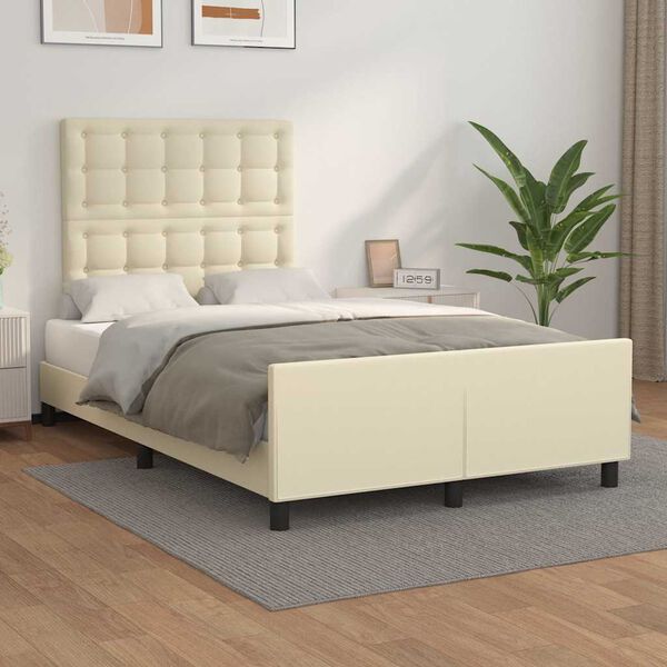 vidaXL Cadru de pat fără saltea cremă 120x190 cm piele artificială