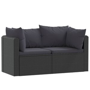 vidaXL Set mobilier de grădină cu perne, 2 piese, negru, poliratan