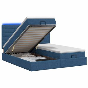 vidaXL Pat Ottoman cu Saltea și LED albastru 180 x 200 cm Țesătură