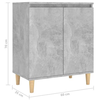 vidaXL Servantă & picioare lemn masiv, gri beton, 60x35x70 cm, PAL