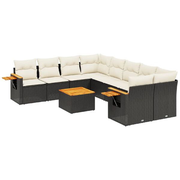 vidaXL Set mobilier de grădină cu perne, 9 piese, negru, poliratan