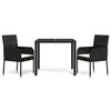 vidaXL Set mobilier de grădină cu perne, 3 piese, negru, poliratan