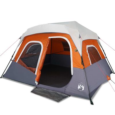 vidaXL Cort camping cu LED pentru 6 persoane, gri deschis/portocaliu