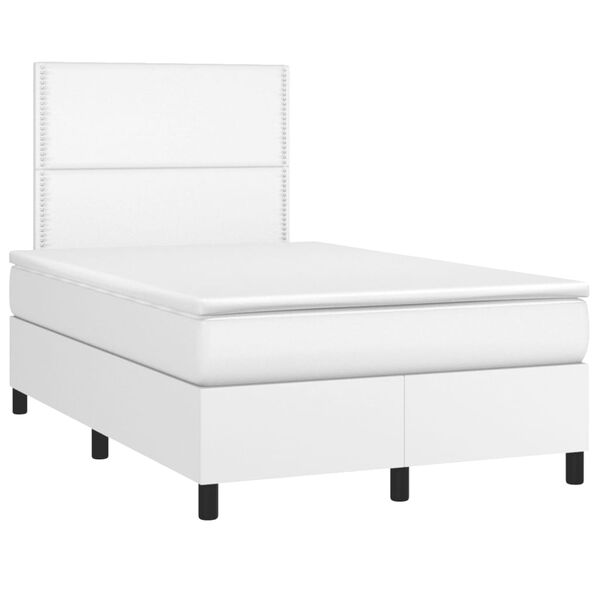 vidaXL Pat box spring cu saltea, alb, 120x190 cm, piele ecologică