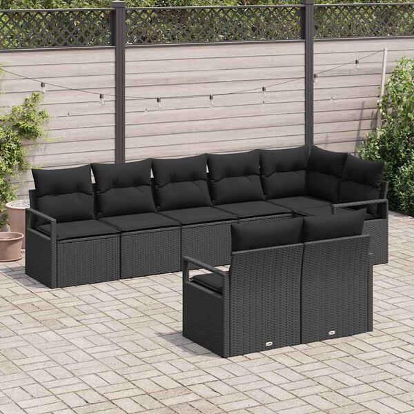 vidaXL Set de canapele pentru grădină cu pernă 8 pcs Negru poliratan