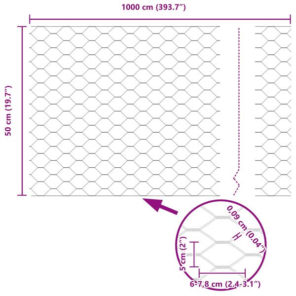 vidaXL Gard hexagonal Verde 0.5 x 10 m Oțel