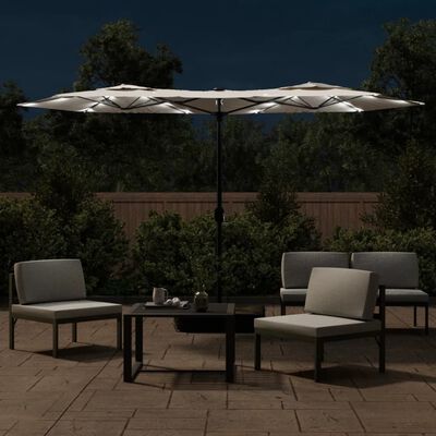 vidaXL Umbrelă de soare cu două capete cu LED, alb nisipiu, 316x240 cm