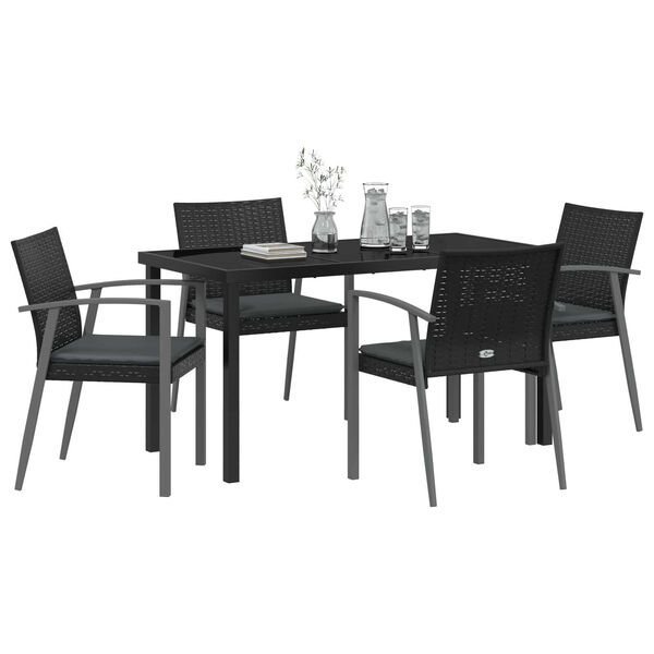 vidaXL Set de masă pentru grădină 5 pcs Negru Rattan poli