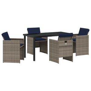 vidaXL Set de masă pentru grădină cu pernă 5 pcs Gri poliratan