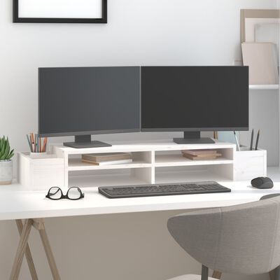 vidaXL Suport pentru monitor, alb, 100x27,5x15 cm, lemn masiv pin