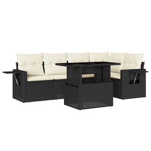 vidaXL Set mobilier de grădină cu perne, 6 piese, negru, poliratan