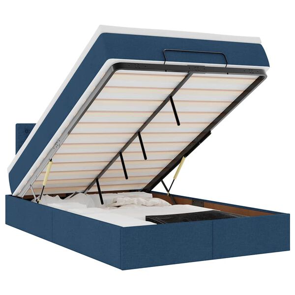 vidaXL Pat otoman cu saltea și LED-uri, țesătură albastră 120x200 cm