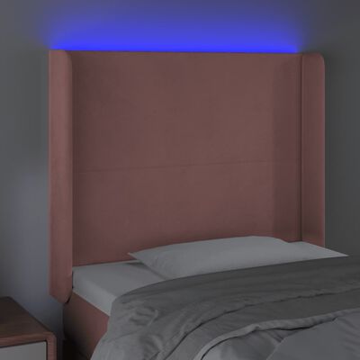 vidaXL Tăblie de pat cu LED, roz, 83x16x118/128 cm, catifea