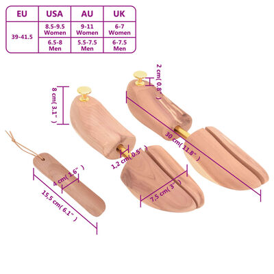 vidaXL Dispozitiv lărgire pantofi cu încălțător EU 39-41,5, lemn cedru
