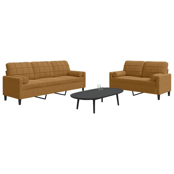 vidaXL Set de canapele cu perne/rulouri, 2 piese, maro, catifea