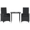 vidaXL Set mobilier de grădină cu perne, 3 piese, negru, poliratan