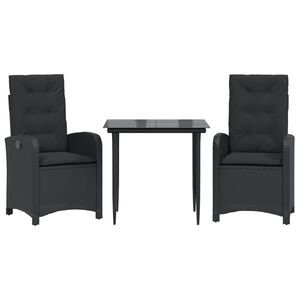 vidaXL Set mobilier de grădină cu perne, 3 piese, negru, poliratan