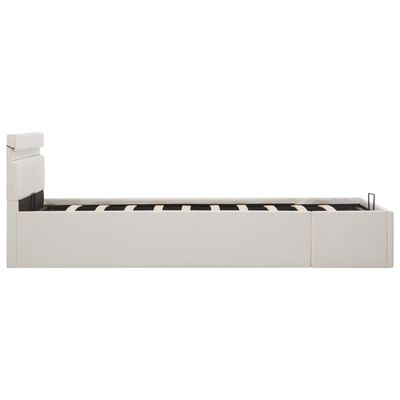 vidaXL Cadru pat hidraulic cu ladă LED alb 120x200 cm piele ecologică