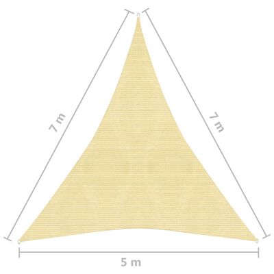 vidaXL Pânză parasolar, bej, 5x7x7 m, HDPE, 160 g/m²